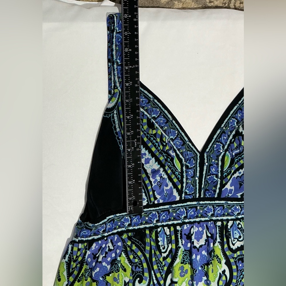 INC International Concepts Black Maxi Dress with Blue & Green Paisley Print - Picture 8 of 9